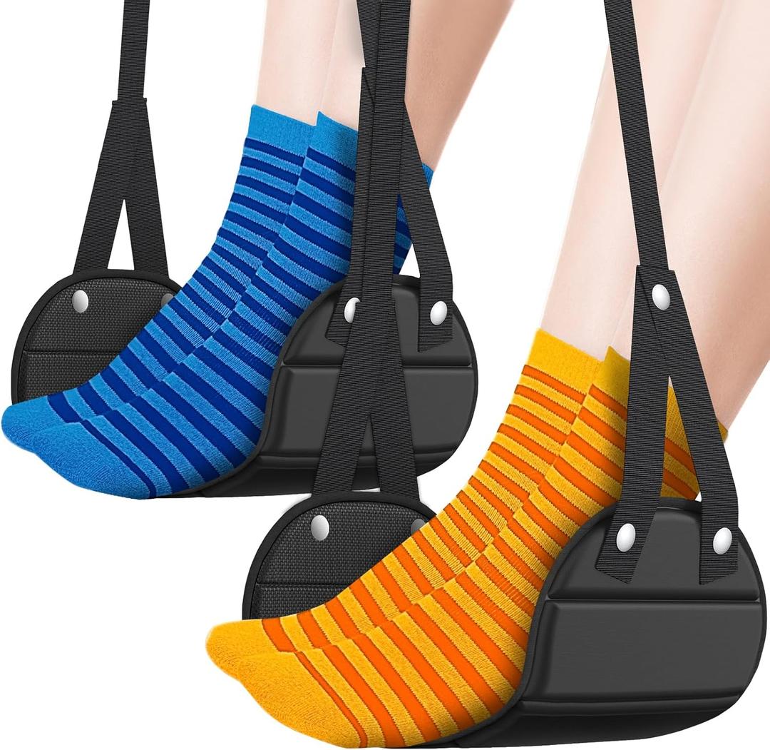 2 Pack Airplane Foot Hammock, Portable Travel Feet Rest Leg Relief, Ergonomic Hanging Sling for Long Flight, Car, Office Home, Comfort Support Travel Essentials, Black