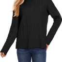 ZANZEA Turtleneck Sweater Women Long Sleeve Oversized Pullover Spilt Hem Chunky Cable Knit Jumper Fall Sweaters 2025 (Medium, Black)