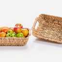 Storage Basket Hand-Woven Large Storage Baskets with Wooden Handles, Water Hyacinth Wicker Baskets for Organizing, 2-Pack