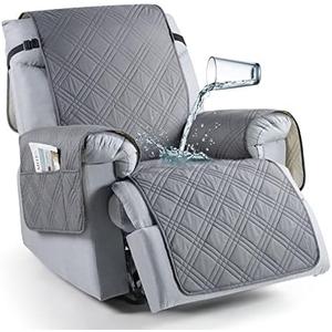TAOCOCO 100% Waterproof Recliner Chair Cover, Non Slip Recliner Covers for Recliner Chair with Pocket, Washable Reclining Chair Cover Furniture Protector for Kids, Pets(23.6'', Gray)