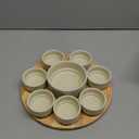 Dip Serving Tray - Snack Platter Round - Ceramic Serving Tray - Chip & Dip Sets with 7 Stackable 3oz Bowls and 1x14 oz Bowl - Dishwasher, Microwave and Oven Safe (Warm Grey) (Brown - Round)