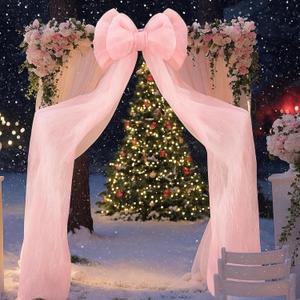 Christmas Tree Topper Giant Bow Decoration, Big Bows for Backdrop Room Decor 75x18 Inch Decorative Bows for Fall Wedding Christmas Birthday Party Baby Shower Room Decor (Pink, Tulle)