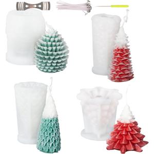 4PCS Christmas Tree Pine Cone Silicone Candle Mold Epoxy Resin Wax Mold Silicone Shapes Christmas Tree Mold for Candle Craft Making Christmas Gift Decoration