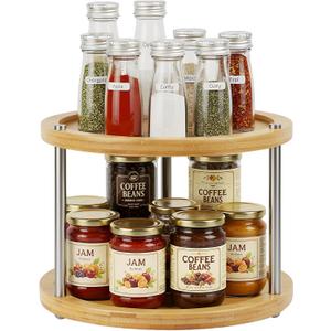 2 Tier Lazy Susan Organizer, Revolving Spice Rack,10 inch Wood Lazy Susan Turntable for Cabinet, Shelf, Countertop, or Table