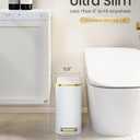 Cesun Small Bathroom Trash Can with Lid Soft Close, 5 Liter/1.3 Gallon Stainless Steel Garbage Can with Removable Inner Bucket, Step Pedal, Slim Waste Basket for Toilet, Office, Bedroom (White&Gold)