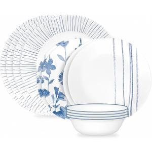 Corelle Botanical Stripes 12-piece Dinnerware Set, Service for 4, 1149161