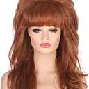 AMZCOS 80s Women Beehive Wig Long Wavy Ginger Bouffant Synthetic Hair Wigs for Married Housewife Big Red Vintage Costume Cosplay Halloween Party