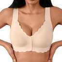 Front Closure Bras for Women Seamless Wireless Push Up Bra No Underwire Full Coverage Comfort Bras Mastectomy Bralettes (Beige, L)