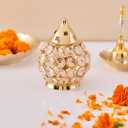 Brass Akhand Pooja Diya for Diwali Crystal Oil Lamp Decorative Brass Deepam with Premium Stones for Diwali Perfect for Deepawali Decoration - Golden
