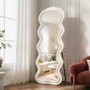 Full Length Mirror, 63"x24" Wavy Full Body Freely Standing Mirrors, Flannel Floor Mirror with Stand for Bedroom, Living Room, Hanging Leaning Wall Mirror Modern Home Decor