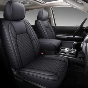 Coverado Toyota Tundra Seat Covers, Leather Car Seat Covers Full Set Automotive Seat Covers Protector Compatible with 2007-2021 Toyota Tundra Crew/Crewmax/Extended/Double Cab(Black)