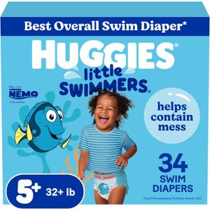 Huggies Little Swimmers Disposable Swim Diapers, Size 5-6 (32+ lbs), 34 Ct (2 Packs of 17)