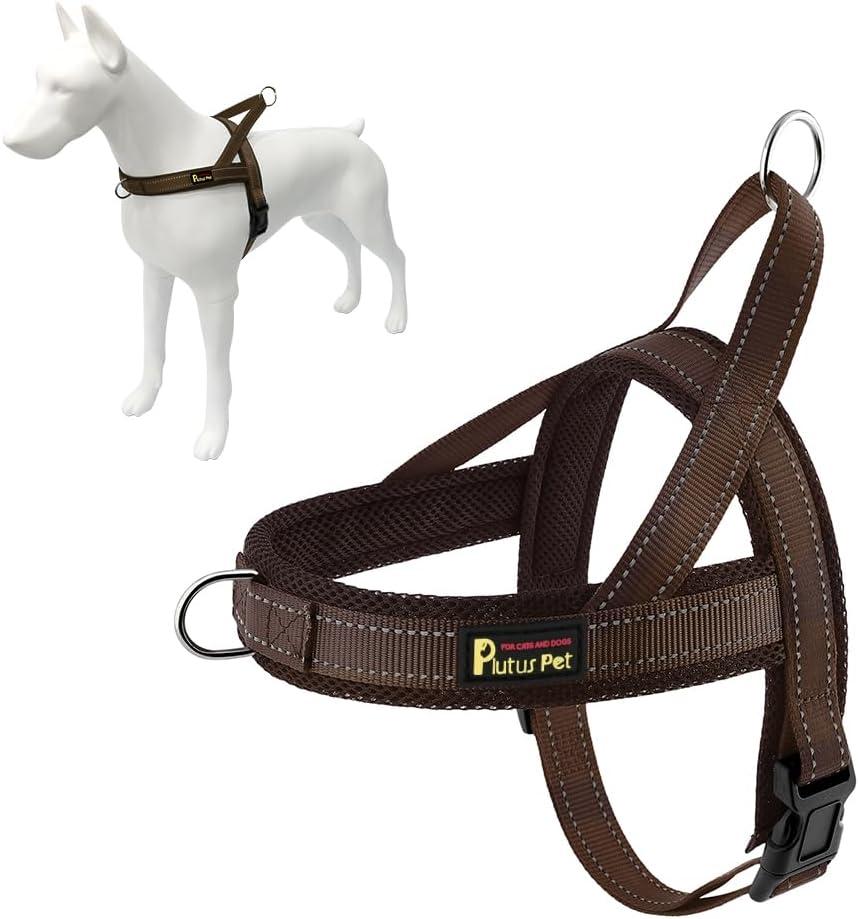 Plutus Pet No Pull Dog Harness with Breathable Mesh Padded, Adjustable Reflective Escape Proof Dog Harness, Quick Fit Dog Vest Harness for Small Medium Large Dogs(S, Chocolate) (S: chest 17"-19.7")