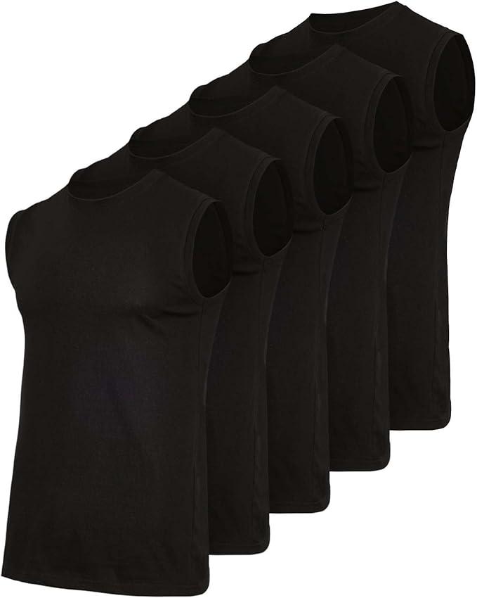 Real Essentials 5 Pack: Men's Cotton Sleeveless Crewneck Tank Top Casual Shirts Tees- Set 1, 4X Tall