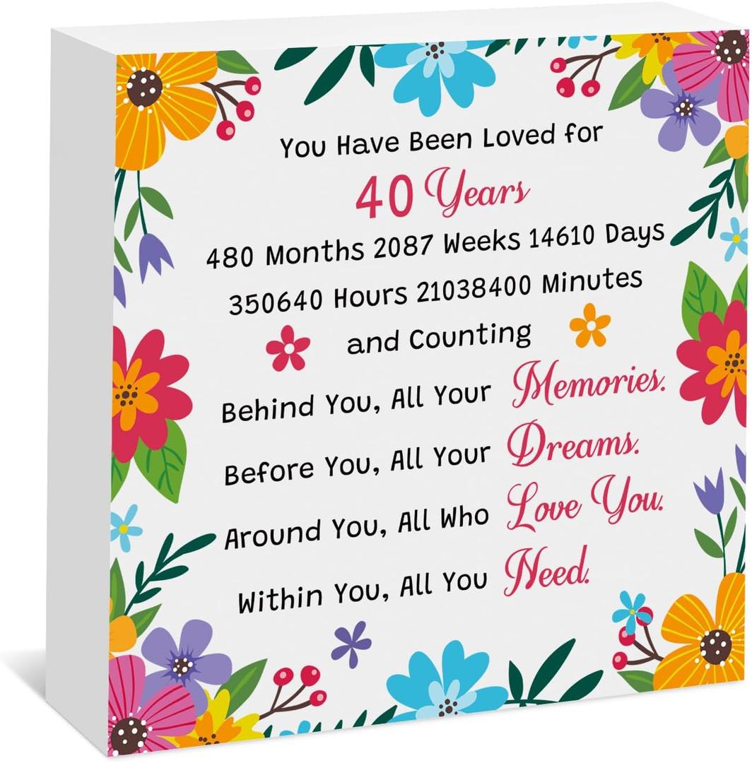 40th Birthday Gifts for Women Men Wooden Plaque Box Sign Happy 40th Birthday Gifts for Him Her Mom Dad Husband Wife Sister 1985 40 Year Old Gift Wood Box Sign Desk Decor 40 Year Old Party Supplies