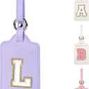 Personalized Initial Luggage Tags for Suitcases, Leather Chenille Letter Cute Luggage Tags with Privacy Name Card, Embroidered Travel Bag Backpack Tags Gifts for Women Kids Girls Teens(Purple-K)
