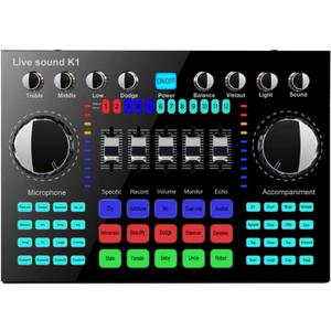 CALIDAKA Bluetooth Mini Sound Mixer Board Live Sound Card for Live Streaming Voice Changer Sound Card with Sound Effects, Audio Mixer for Music Recording Karaoke Singing Broadcast