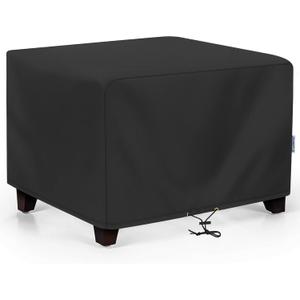 SunPatio Outdoor Ottoman Cover, Waterproof Square Coffee Table Cover, Patio Furniture Side Table Cover, All Weather Protection, 32W x 32D x 18H, Black