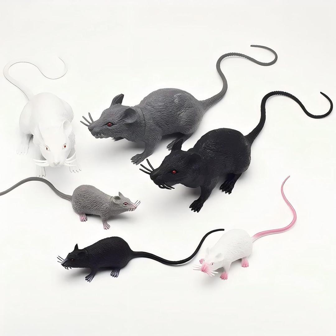 Fake Rat Prank Stuff - Plastic Mouse Halloween Decorations 6 PCS Realistic Rubber Mice for April Fools Tricks