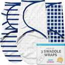 JUICY BUMBLES Baby Swaddles 0-3 Months Newborn Swaddle Sack Sleep Swaddle Sleep Sack Wrap for Newborns Girl and Boy 100% Cotton Oeko TEX 3-Pack (Checkered)