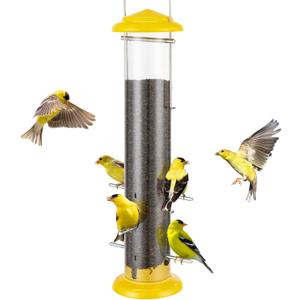 Kingsyard Metal Finch Feeder for Thistle/Nyjer Seed, Tube Bird Feeders for Outdoors Hanging, 2 lbs Large Capacity, Easy to Refill & Clean, Yellow