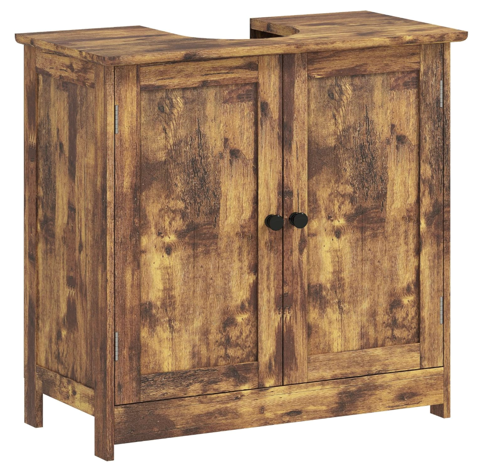 HOMCOM Under Sink Bathroom Cabinet, Pedestal Sink Storage Cabinet with 2 Doors, Shelf and U-Shape, Black