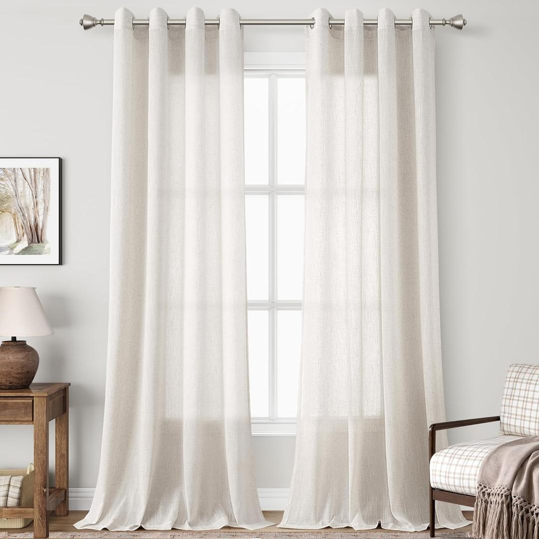 Beige Linen Curtains 94 inch Length for Living Room Grommet Light Filtering Sheer Privacy Window Curtain 2 Panels Set Canvas Cloth Textured Cozy Farmhouse Boho Semi Sheer Drapes