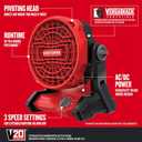 CRAFTSMAN 20V MAX* Cordless Fan, Tool Only (CMCE001B), Red, 12.1 x 9.3 x 13.5 inches