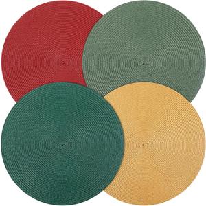 Round Placemats Set of 4 Table Mats for Dining Kitchen Tables Decorations Natural Woven Heat Resistant Place Mats 15 Inch Trivets for Hot Pots and Pans (Mixed Colors)