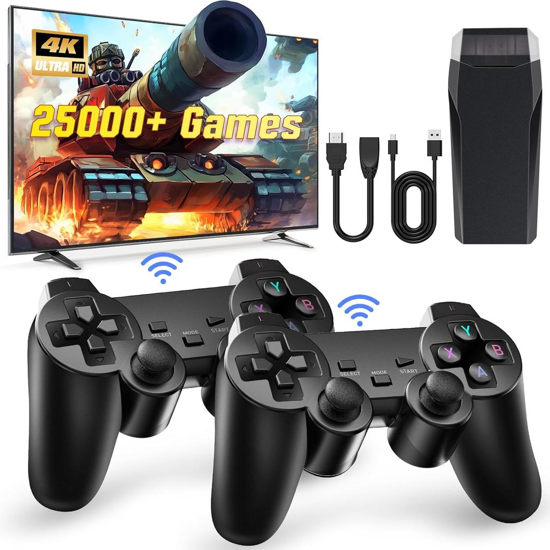 Retro Gaming Console, Retro Game Console, Wireless Retro Game Console, Plug & Play Video TV with 25000+ Built-in Games, 4K HDMI Output, and 2.4GHz Wireless Controller, 9 Classic Emulators, Black