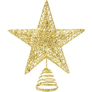 Christmas Tree Topper, 10" Gold Glittered Star with Hollow Design, Tree Topper Star for Christmas Tree Decoration