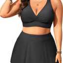 Women's Plus Size High Waisted Bikini - Two Piece Swimsuit with Skirt 2025 Tummy Control Bathing Suit with Pocket (Black), 18W