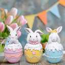 Hodao Easter Bunny Figurines Set of 3  5.3" Hand-Painted Resin Decorations with Pastel Easter Egg Design  Perfect for Spring Dcor, Tabletops, and Festive Displays (Color 3pcs)