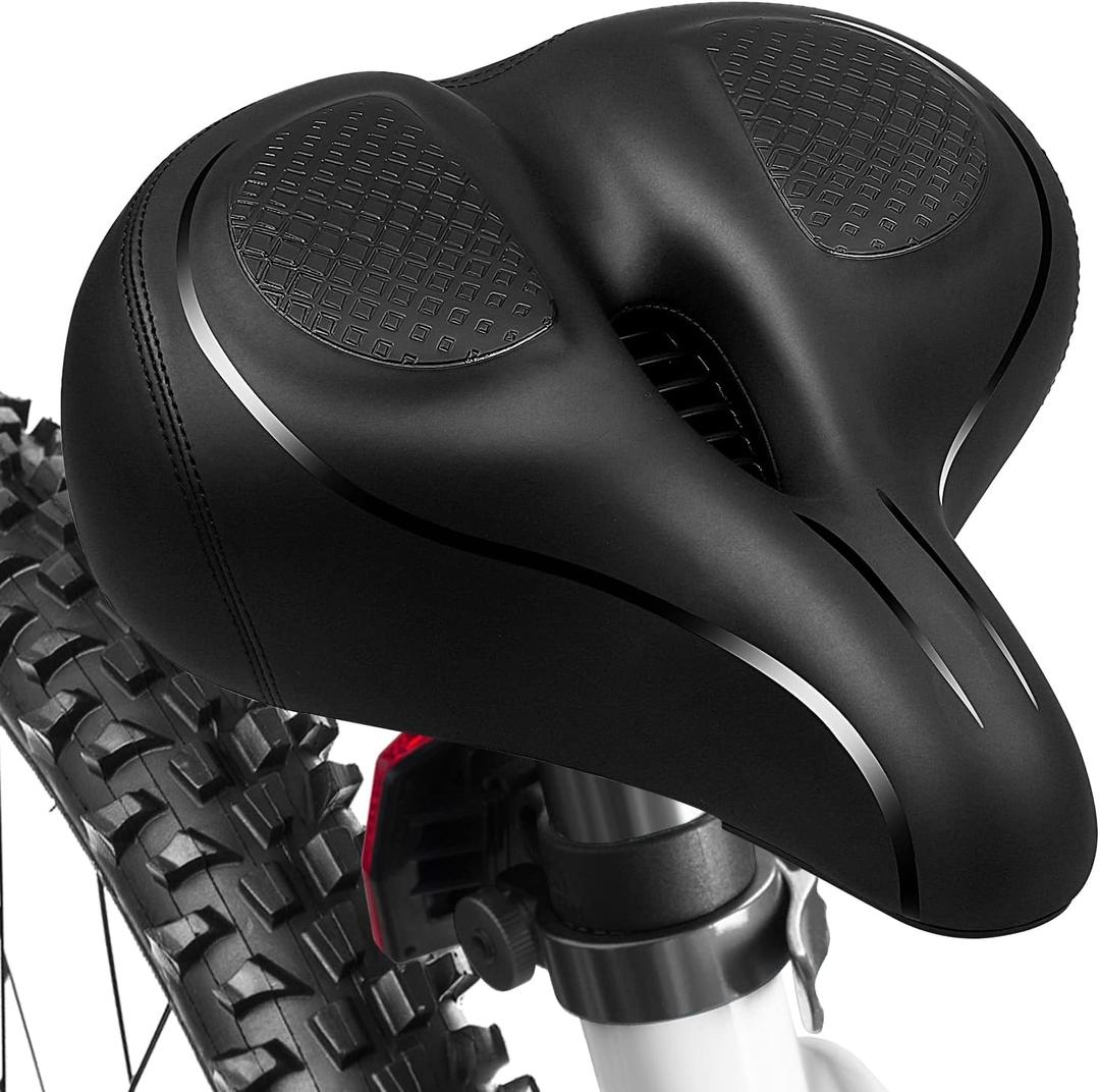 MSDADA Oversized Bike Seat, Comfortable Wide Bike Seat Cushion for Men Women, Excercise Bike Seat Replacement for Stationary/Exercise/Indoor/Outdoor/Mountain/Road Bikes (Black)