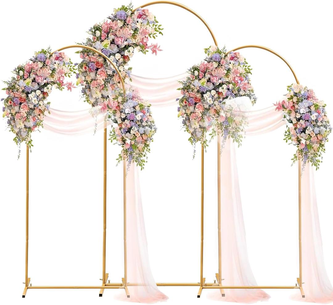 Wedding Arch Backdrop Stand Set of 3, Gold Metal Arch Backdrop Stand 7.2FT & 6FT & 6FT Arched Backdrop Frame for Wedding Ceremony, Party, Baby Shower Decoration, Graduation Ceremony Decoration