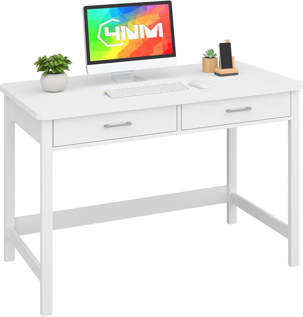 4NM 39.4" Computer Desk with Drawer, Morden White Home Office Desk, Study Writing Table with Storage for Small Spaces,Vanity Desk Makeup Table for Bedroom - White