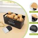 Kitchen Vegetable Storage Set of 3, Metal Onion Garlic Potato Storage Set, Kitchen Canisters Vegetable Keeper Containers with Aerating Holes and Wooden Lid (Black)