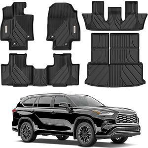 YITAMOTOR Upgraded Floor Mats Fit for Toyota Grand Highlander 2024-2025 7 Seats with Subwoofer (Include Hybrid), Custom Fit 3 Row Cargo & Liner Set, All-Weather TPE Full Set Trunk Mats, Black