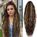 30 Inch Ponytail Extension, Layered Ponytail Extensions for Women, Soft Wavy Claw Clip in Ponytail Extension, Natural Synthetic Hair Pieces for Women (Color: Chocolate Brown with Blonde Highlights)