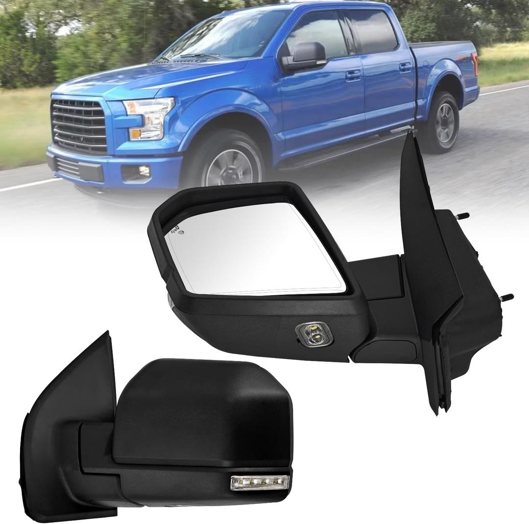 Left Driver Side Mirror Fits for 2015-2018 Ford F150 Support Power Folding Power Heated with Turn Signal Puddle Signal Spot Light Support Blind Spot Detection Memory Function 18Pins FO1320533