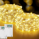 2Pack Fairy Lights Battery Operated, 33FT 200LED Twinkle String Lights 8 Modes & Waterproof LED Fairy Lights for Bedroom Wedding DIY Holiday Easter Party Indoor Decor (Warm White)