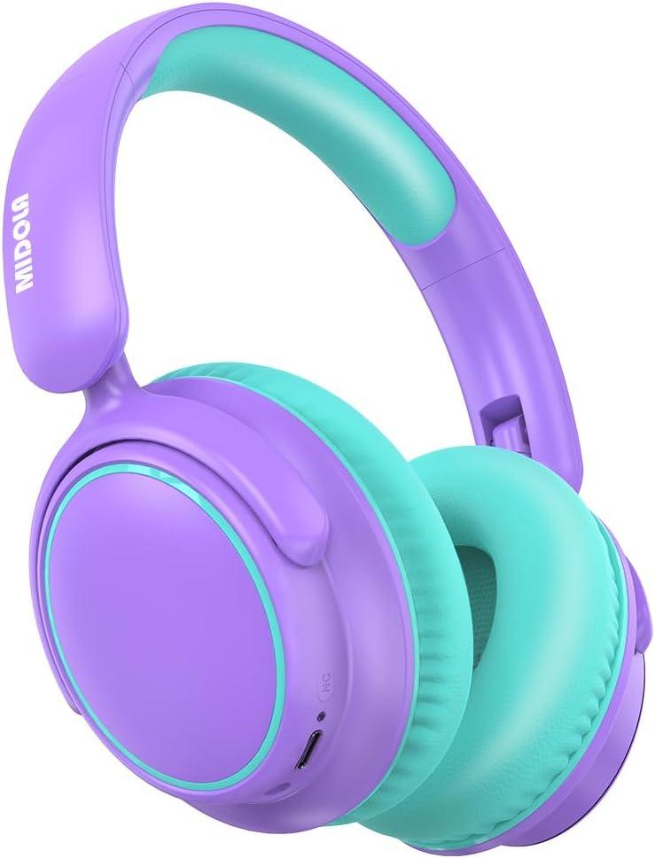 MIDOLA Kids Wireless Headphones Active Noise Cancelling Lightweight Bluetooth Headphone for Kid,Volume Limited 85/94dB Foldable Over-Ear Headset with Mic,68 Hours Playtime,for Toddler Child Purple