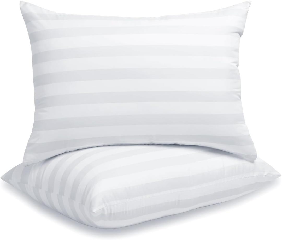 LAVANCE Pillows Queen Size Set of 2 Hotel Collection Pillows 3D Down Alternative Fiber Filling Soft Bed Pillows for Back, Stomach or Side Sleepers-1.2" White Striped, 20"x28"