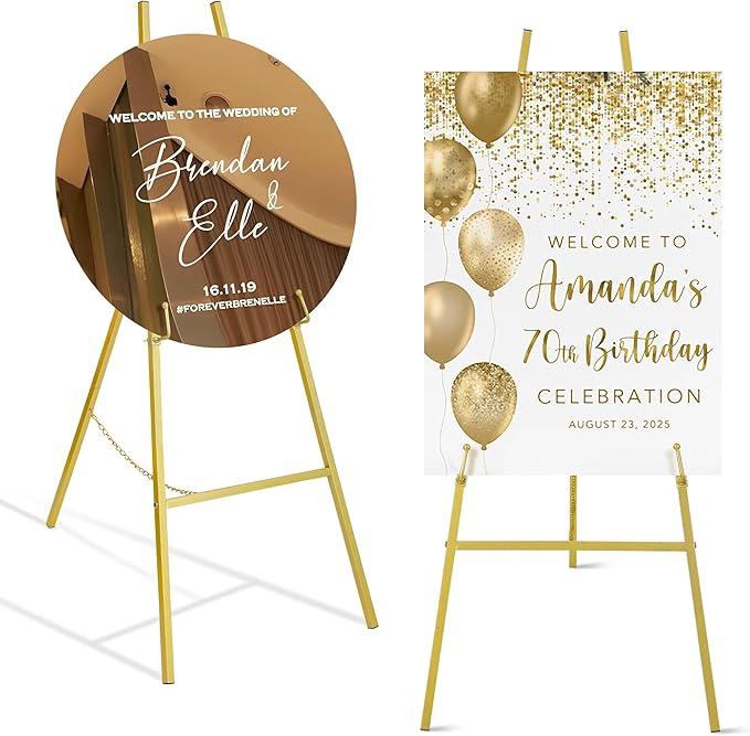 ARTASY 57" Gold Easel Stand for Wedding Sign, Adjustable Metal Easel for Display, Poster, Painting Canvas, Portable Large Welcome Sign Stand for Home and Office
