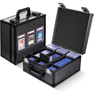 Kabinka Graded Card Storage Box with Display Window for PSA/CGC Holder, TSA Combination Lock Trading Card Case for Sports Cards, Storage Slab Case with 6+2 EVA Dividers for MTG/TCGs (Carbon Fibre)