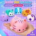 6PCS Cat Squishies Slow Rising Stress Balls for Kids Fidget Toys Adults Stocking Stuffers for Teen Girls Foam Squishy Toys Anxiety Relief Class Prizes Party Favors Valentines Easter