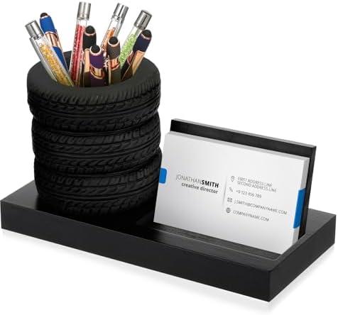 Sherr Tire Shape Stationery Set Car Salesman Gift Tire Stack Pen Holder Business Card Holder Car Salesman Desk Accessories for Desk Office Mechanics Gifts