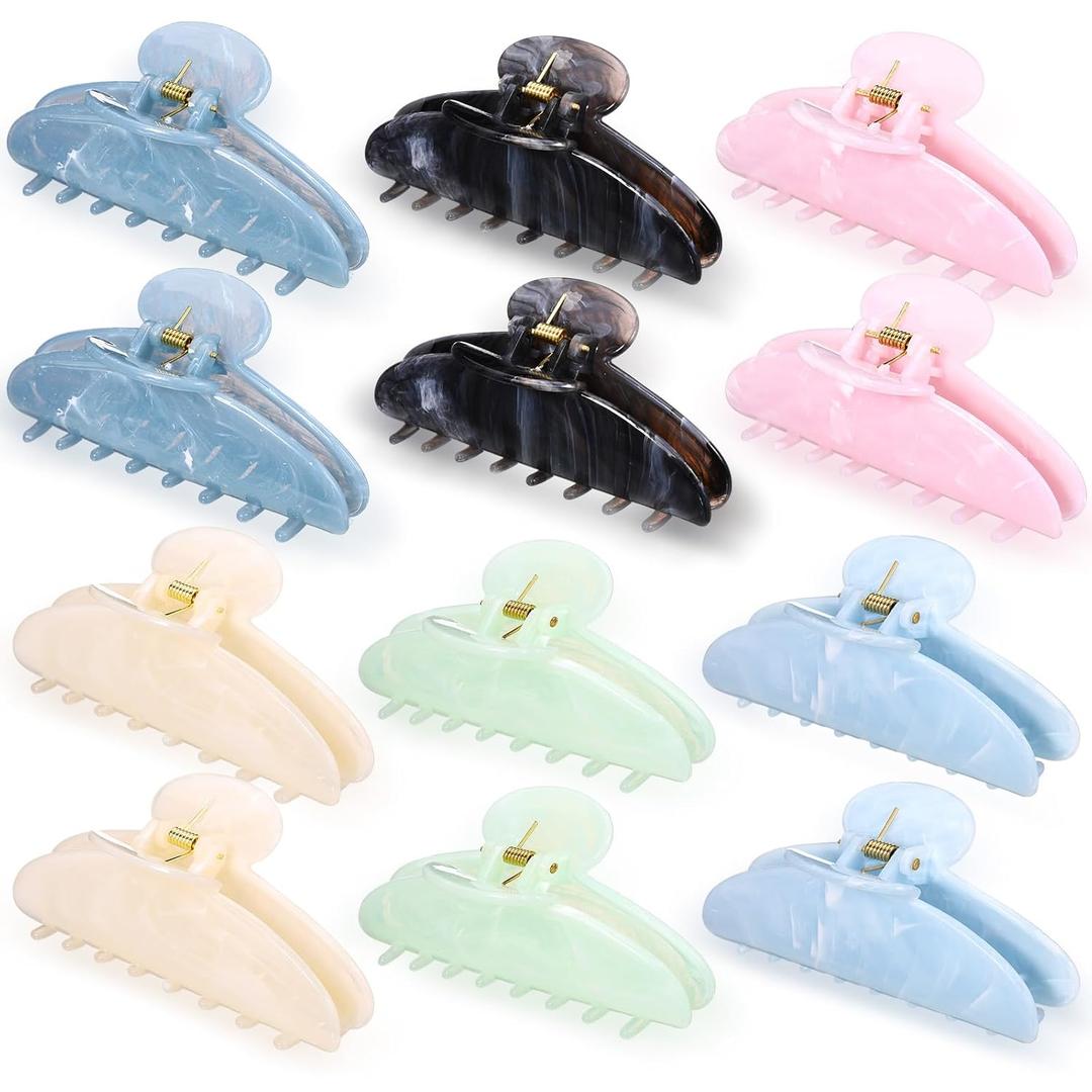 12 Pcs Large Acrylic Hair Claw Clips for Women Cute Non-slip Hold Jaw Clamps Bulk for Thick or Thin Hair French Barrettes Accessories(Sweet Colors,Marble Pattern Style)