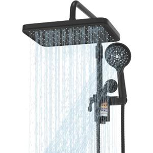 Filtered Shower Head with Handheld Spray Combo,12 inch High Pressure Rainfall Shower Head with Adjustable Slide Bar,Dual Rainfall Showerhead,Bathroom Accessories,Black