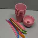 6 Set Slushie Cups with Dome Lids and Straws Detachable Spoon Straws Reusable Plastic Iced Coffee Cups Smoothie Tumbler for Birthdays Summer Party Supplies (Pastel Pink,16 oz)